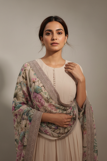 Tussar Georgette Floor Length Readymade Suit With Organza Dupatta
