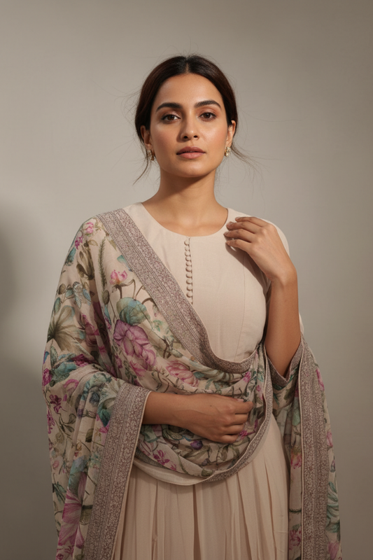 Tussar Georgette Floor Length Readymade Suit With Organza Dupatta