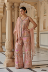 Peach Crepe Readymade Sharara Set With Net Dupatta
