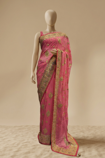 Gajari Georgette Embroidered Saree With Unstitched Blouse