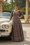 Purple Georgette Floor Length Readymade Suit & Leggings With Chinon Dupatta