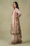 Off White Rani Crepe Readymade Suit And Plazzo with Crepe Dupatta
