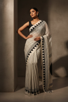 White Satin Digital Printed Saree With Unstitched Blouse