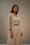 Tussar Net Readymade Suit With Dhoti Skirt & Shrug