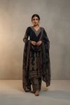 Black Crepe Readymade Sharara Set With Crepe Dupatta
