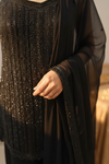 Bold Statement Black Georgette Readymade Sharara Set With Georgette Dupatta