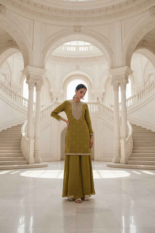Pista Organza Readymade Sharara Set With Organza Dupatta