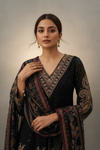 Black Crepe Readymade Sharara Set With Crepe Dupatta