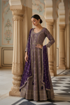 Purple Georgette Floor Length Readymade Suit & Leggings With Chinon Dupatta