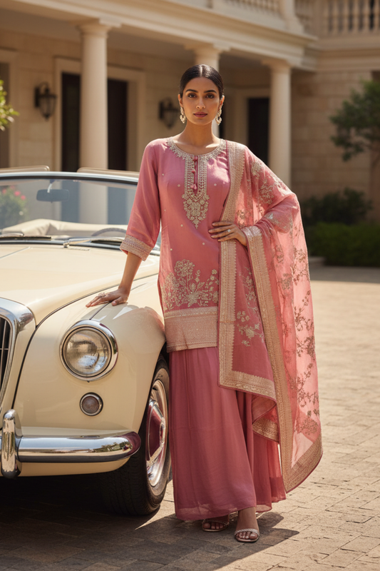 Gajari Organza Readymade Sharara Set With Organza Dupatta
