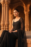 Bold Statement Black Georgette Readymade Sharara Set With Georgette Dupatta