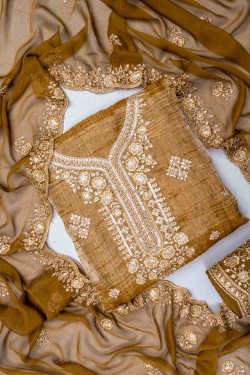 Mehndi Organza Unstitched Salwar Suit With Organza Dupatta