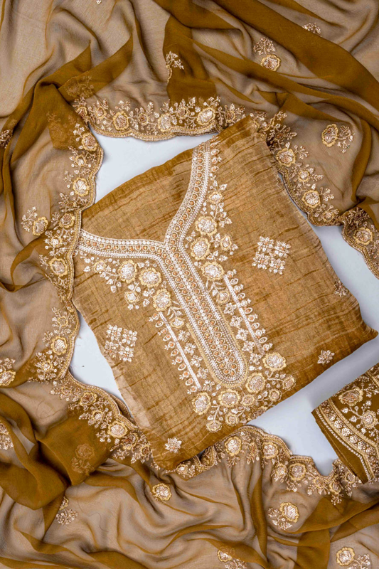 Mehndi Organza Unstitched Salwar Suit With Organza Dupatta
