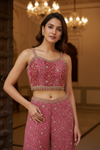 Rani Georgette Readymade Short Top Sharara Set With Georgette Dupatta