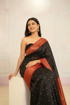 Bold Statement Black Cotton Silk Saree With Unstitched Blouse