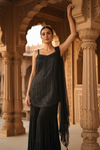 Bold Statement Black Georgette Readymade Sharara Set With Georgette Dupatta