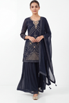 Bold Statement Black Crepe Readymade Suit And Plazzo with Organza Dupatta