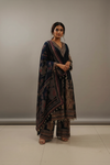 Black Crepe Readymade Sharara Set With Crepe Dupatta