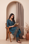 Peacock Muslin Readymade Suit And Plazzo with Chiffon Dupatta