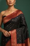 Bold Statement Black Cotton Silk Saree With Unstitched Blouse