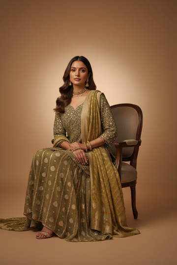 Pista Organza Lehenga Set And Net Dupatta With Readymade Blouse