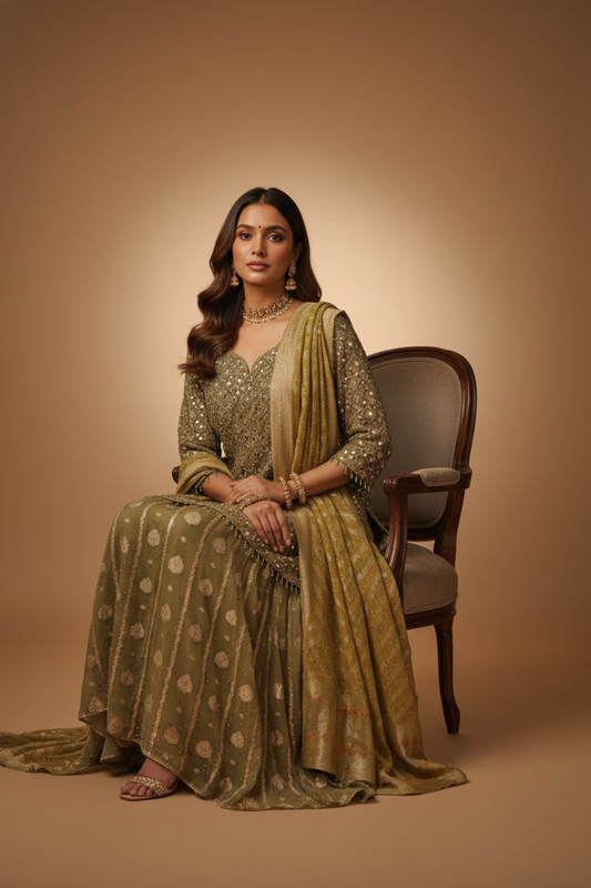 Pista Organza Lehenga Set And Net Dupatta With Readymade Blouse