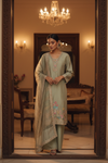 Olive Organza Readymade Suit & Palazzo Pant With Organza Dupatta