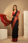 Bold Statement Black Cotton Silk Saree With Unstitched Blouse