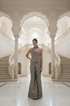 Grey Organza Tissue Readymade Short Top Sharara Set With Chinon Dupatta