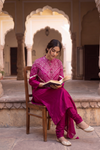 Magenta Satin Readymade Suit And Plazzo Set