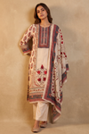 Effortlessly beautiful Off White Cotton Readymade Suit And Plazzo with Cotton Dupatta