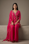 Timeless Elegance Rani Chinon  Readymade Suit And Sharara with Chinon Dupatta