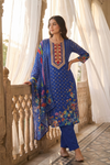 Midnight Blue Cotton Readymade Suit With Cotton Dupatta