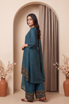 Peacock Muslin Readymade Suit And Plazzo with Chiffon Dupatta