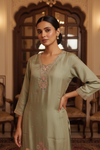 Olive Organza Readymade Suit & Palazzo Pant With Organza Dupatta