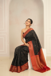 Bold Statement Black Cotton Silk Saree With Unstitched Blouse