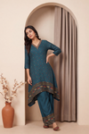 Peacock Muslin Readymade Suit And Plazzo with Chiffon Dupatta