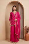 Timeless Elegance Rani Chinon  Readymade Suit And Sharara with Chinon Dupatta