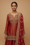 Maroon Tissue Lehenga Set And Net Dupatta With Readymade Blouse