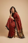 Maroon Satin Floral Printed Saree With Unstitched Blouse