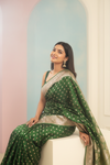 Regal Charm Bottle Green Banarasi Silk Saree With Unstitched Blouse