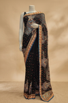Black Chiffon Embroidered Saree With Unstitched Blouse