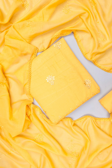Mango Gold Cotton Unstitched Salwar Suit With Cotton Dupatta