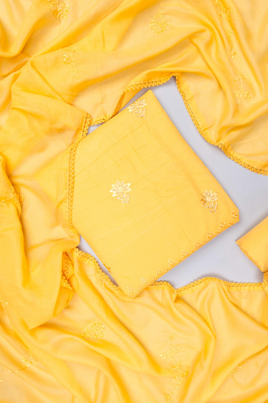 Mango Gold Cotton Unstitched Salwar Suit With Cotton Dupatta