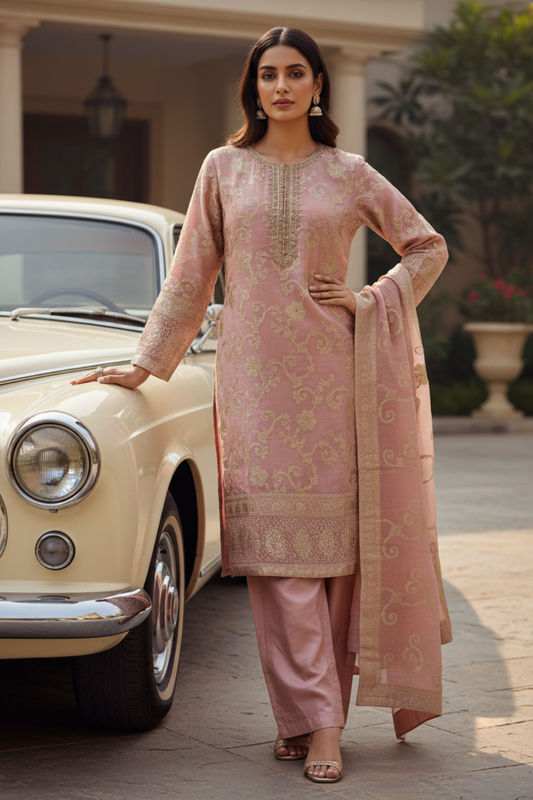 Gajari Tissue Readymade Suit & Palazzo Pant With Organza Dupatta