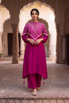 Magenta Satin Readymade Suit And Plazzo Set