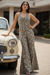 Grey Organza Tissue Readymade Short Top Sharara Set With Chinon Dupatta