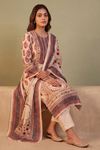 Effortlessly beautiful Off White Cotton Readymade Suit And Plazzo with Cotton Dupatta