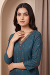 Peacock Muslin Readymade Suit And Plazzo with Chiffon Dupatta