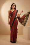 Maroon Satin Floral Printed Saree With Unstitched Blouse